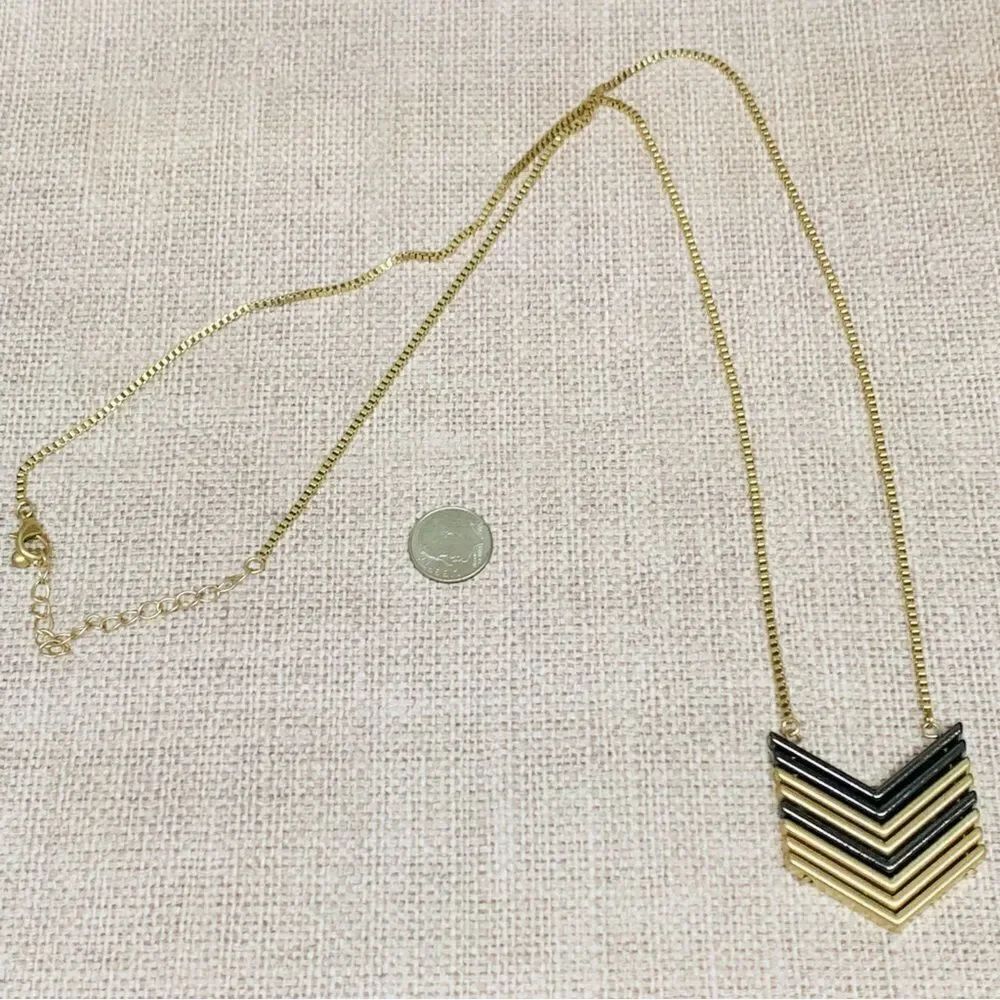 Gold Gunmetal Chevron Long Necklace‎